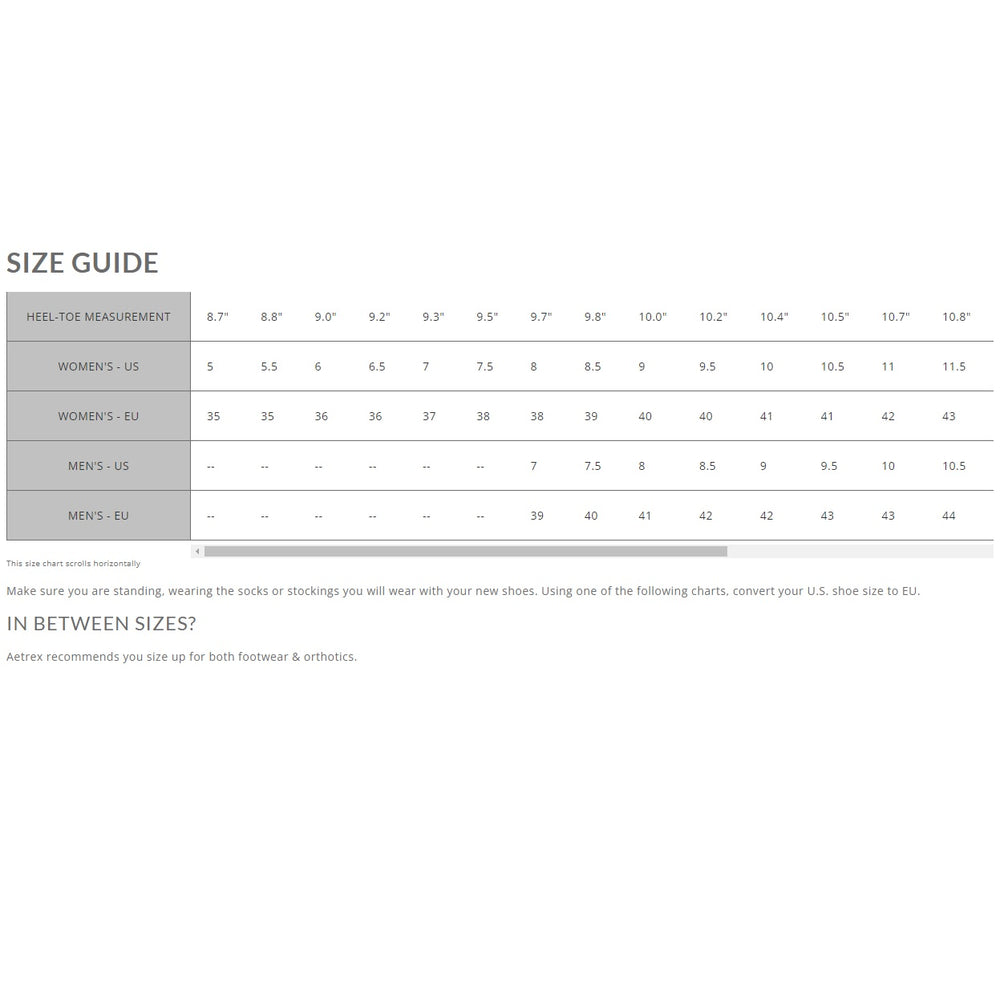 Aetrex Insole sizes