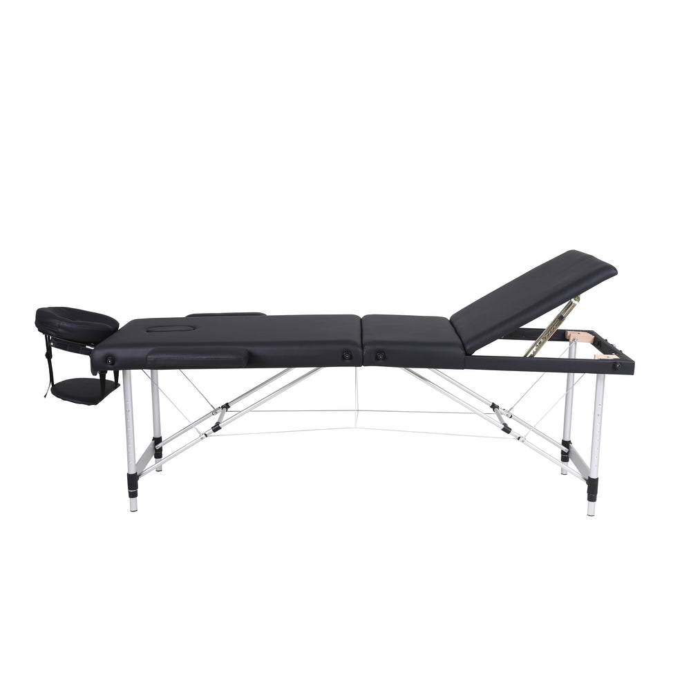Aluminum folding massage bed 3 sections with accessories- black (width 60cm)