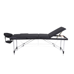 Aluminum folding massage bed 3 sections with accessories- black (width 60cm)