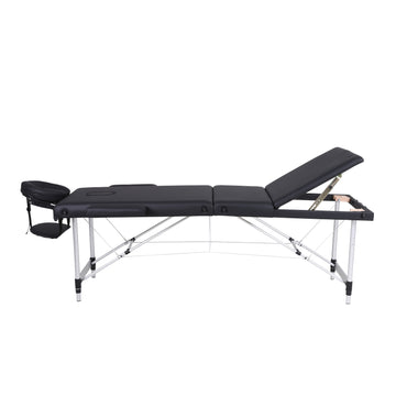 Aluminum folding massage bed 3 sections with accessories- black (width 60cm)