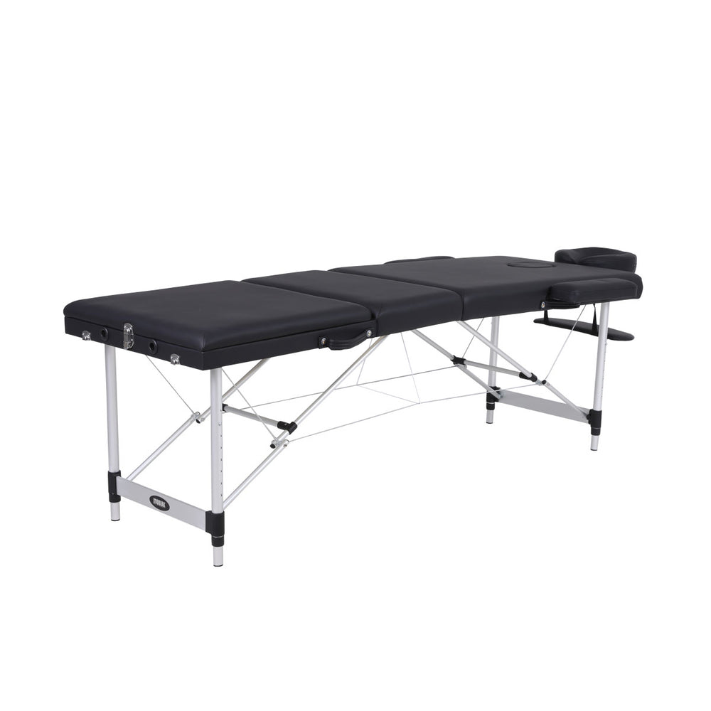 Aluminum folding massage bed 3 sections with accessories- black (width 60cm)