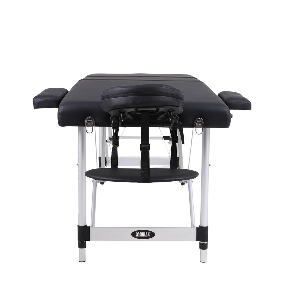 Aluminum folding massage bed 3 sections with accessories- black (width 60cm)