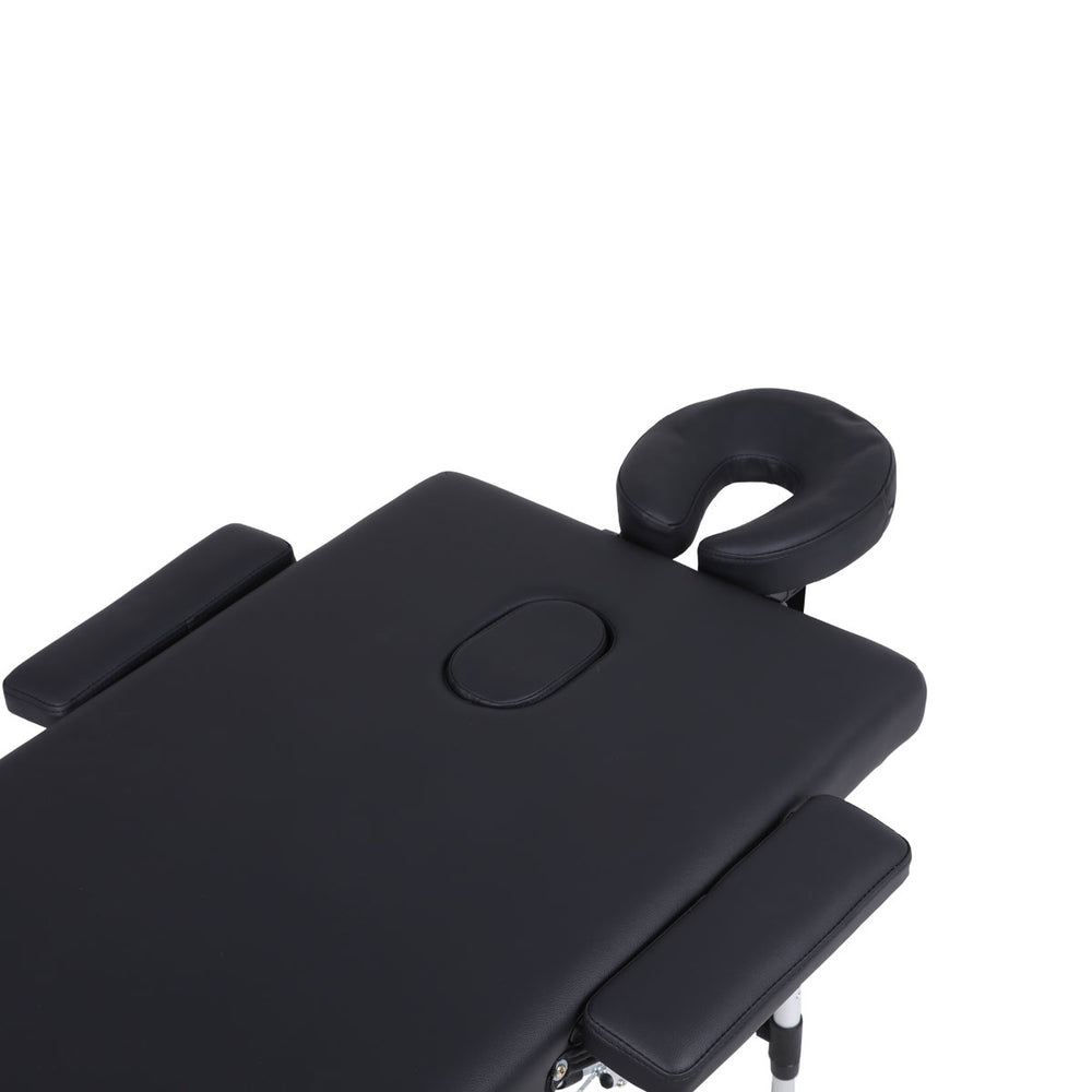 Aluminum folding massage bed 3 sections with accessories- black (width 60cm)