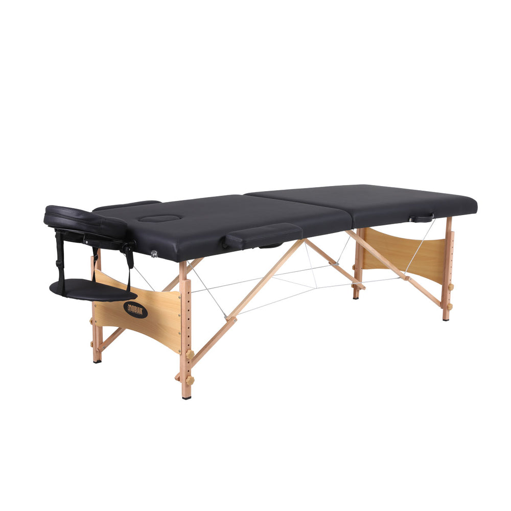 Wooden Folding Massage Bed 2 Sections with Accessories - Black (width 60cm)