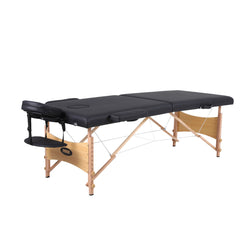 Wooden Folding Massage Bed 2 Sections with Accessories - Black (width 60cm)