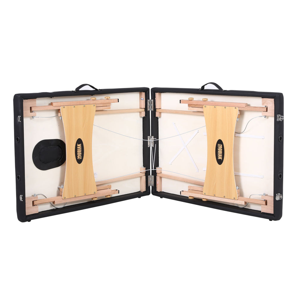 Wooden Folding Massage Bed 2 Sections with Accessories - Black (width 60cm)