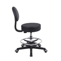 Height Adjustable Stool with Backrest & Wheels - Black