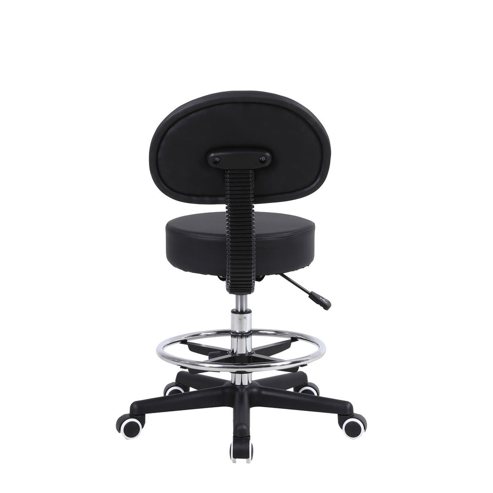 Height Adjustable Stool with Backrest & Wheels - Black