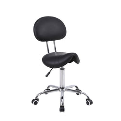 Height Adjustable "PONY" Type Stool with Backrest & Wheels - Black