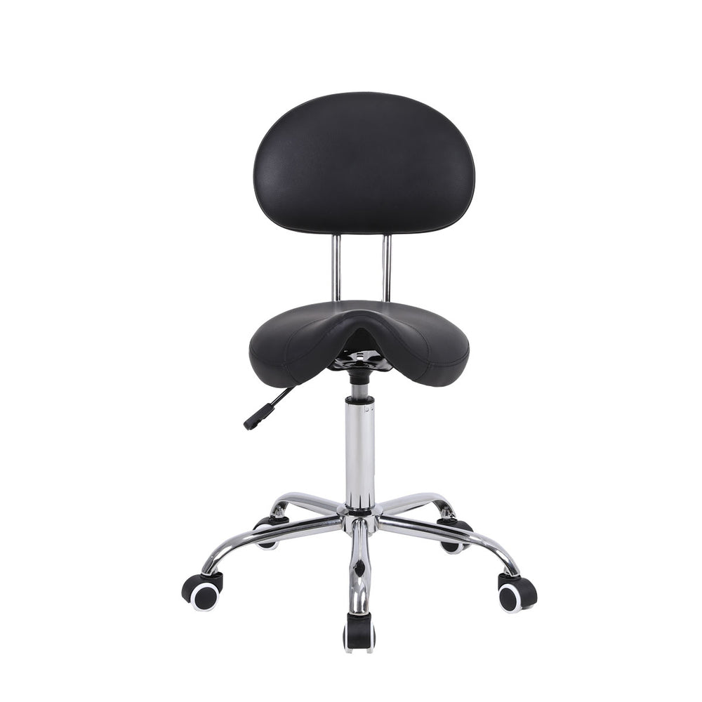 Height Adjustable "PONY" Type Stool with Backrest & Wheels - Black