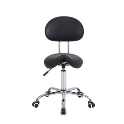 Height Adjustable "PONY" Type Stool with Backrest & Wheels - Black