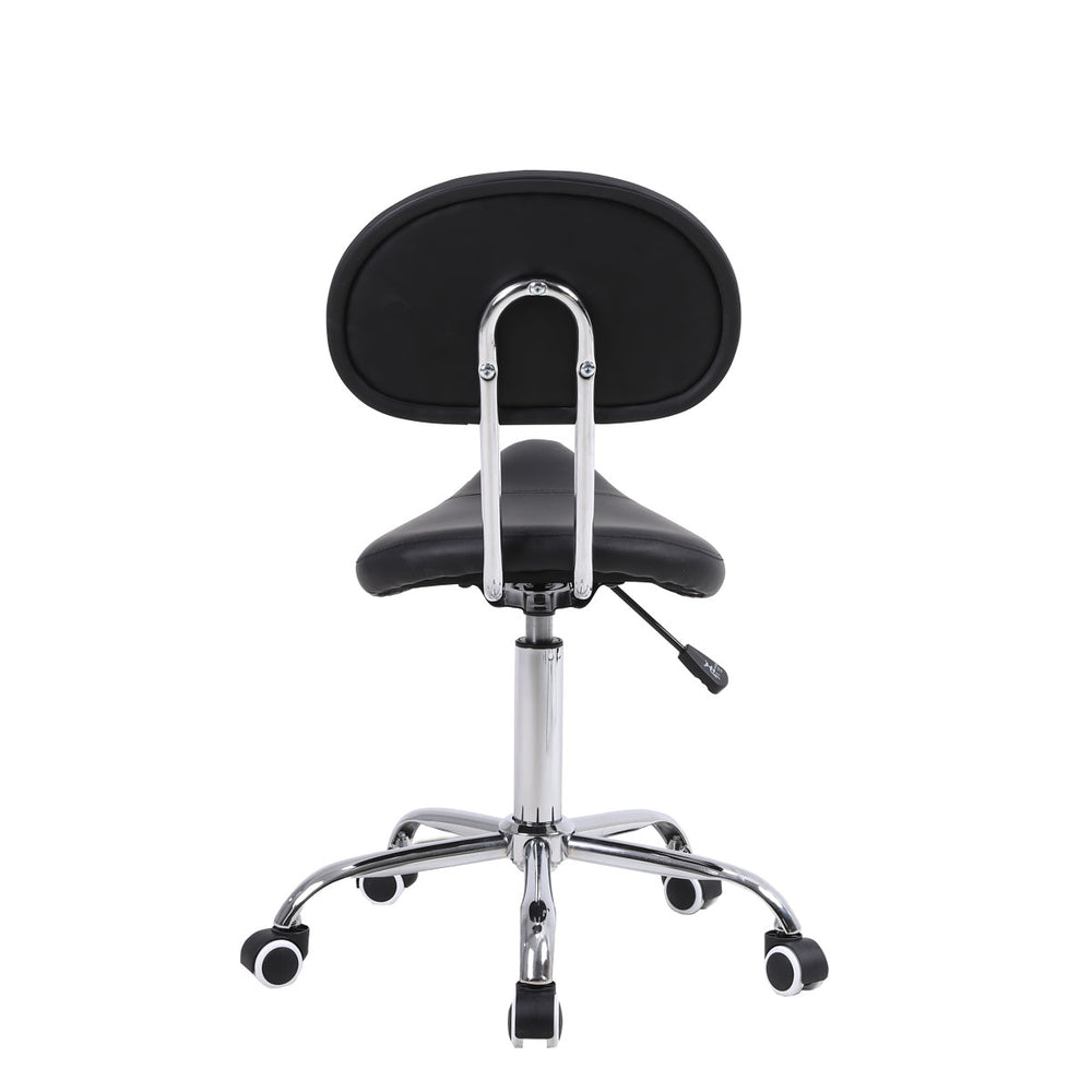 Height Adjustable "PONY" Type Stool with Backrest & Wheels - Black