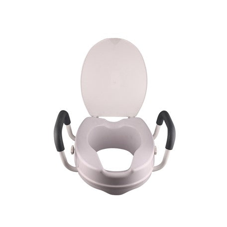 Raised Toilet Seat with Support Arms and Lid