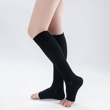 Black Knee Open Toe Compression Stockings
