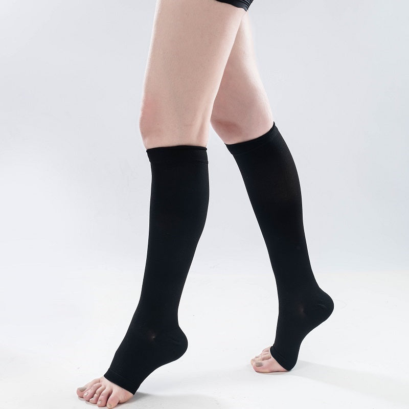 Black Knee Open Toe Compression Socks