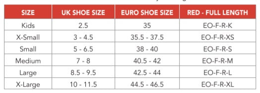 Red Insoles Sizing